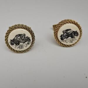 Vintage Gold Toned Mesh and Model T Cufflinks